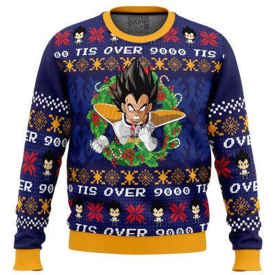 Tis Over 9000 DBZ PC Ugly Christmas Sweater front mockup - Dragon Ball Z Shop