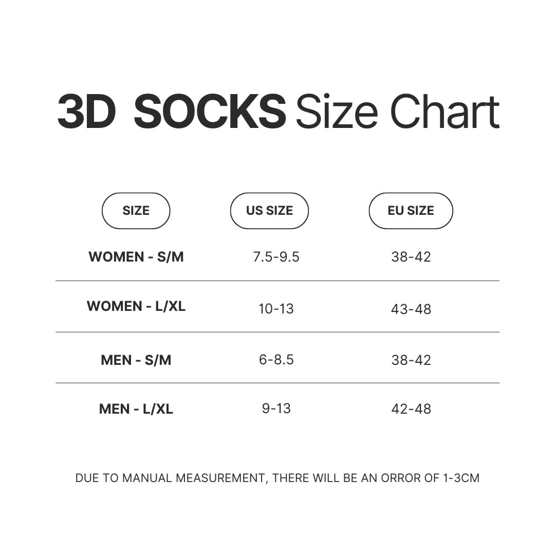 3D Socks Size Chart - Dragon Ball Z Shop