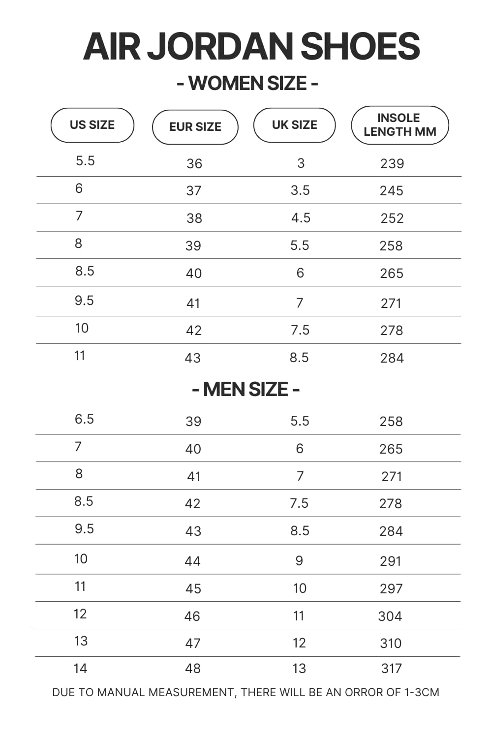 Air Jordan Shoes Size Chart - Dragon Ball Z Shop