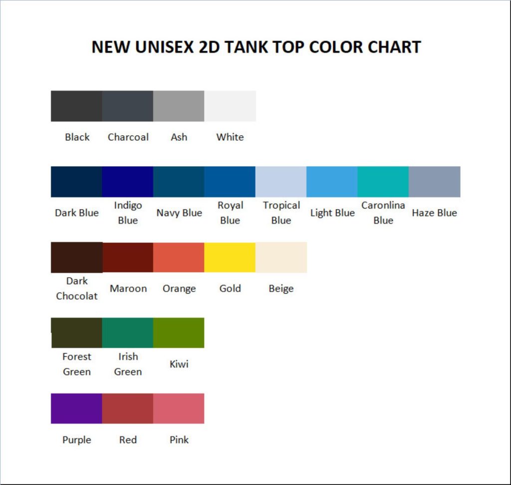 tank top color chart - Dragon Ball Z Shop