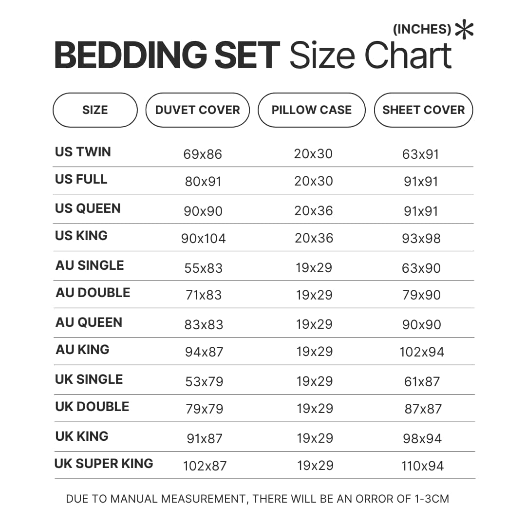 Bedding Set Size Chart - Dragon Ball Z Shop